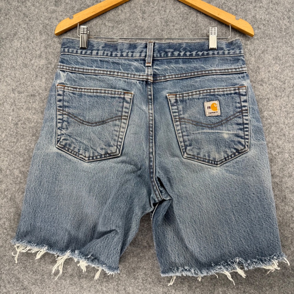 Carhartt FR Denim Shorts Mens 31 x 8" Inseam Blue Flame Resistant Cut Off Frayed